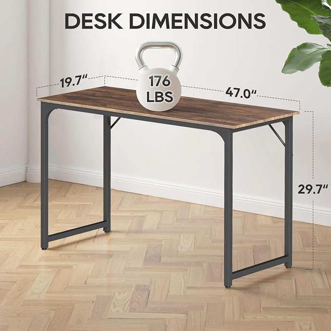 BestOffice | 47 Inch Computer Desk | Brown | Sturdy Office Desk | Metal Frame, Adjustable Feet | Water-Resistant, Scratchproof Surface | Writing Table for Home Office or Study | Pack of 1 - Image 3