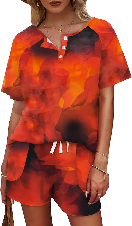WIHOLL Two Piece Outfits for Women Lounge Sets Button Down Top and Shorts Set Sweatsuits with Pockets - Image 4