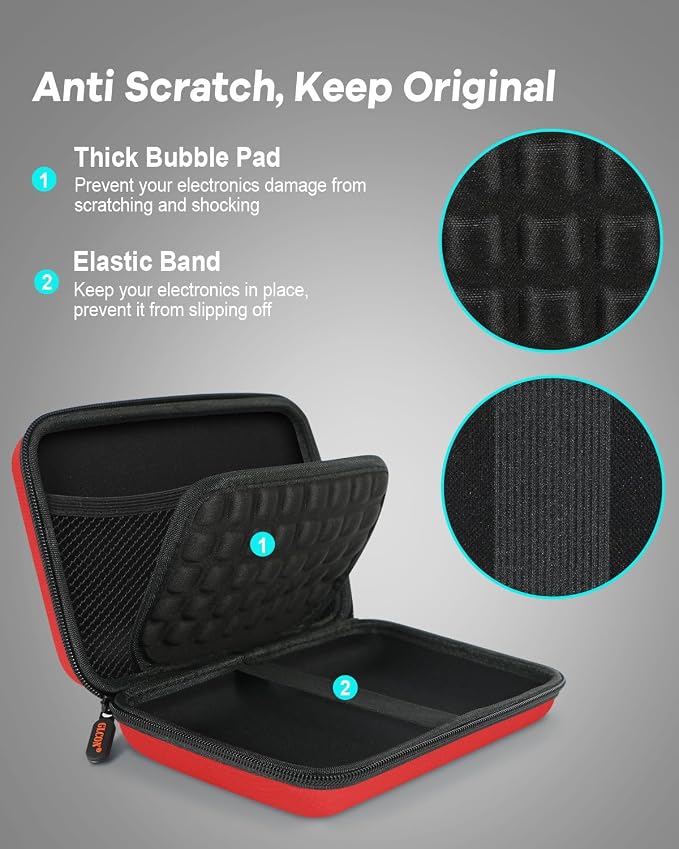Pure-Red Shockproof Hard Shell Carrying Case for Portable External Hard Drive, Power Bank, Charger, Seagate Game Drive, Cell Phone, Electronic, Women Accessories - Large Storage Pouch Travel Bag - Image 8