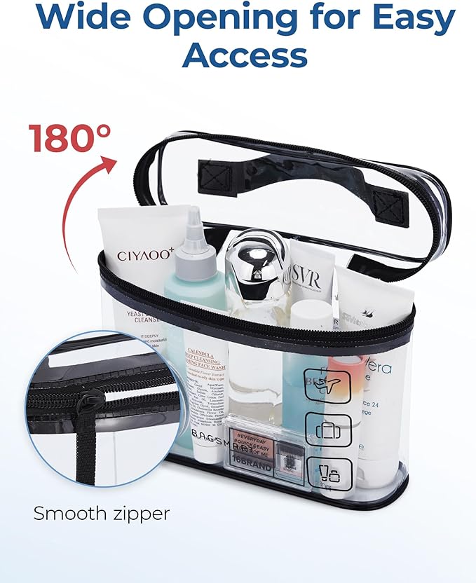 BAGSMART TSA Approved Toiletry Bag, 2 Pack Clear Makeup Cosmetic Bag Organizer, Quart Size Travel Bag for Toiletries, Carry-on Travel Accessories Essentials, Gray-2pcs - Image 2