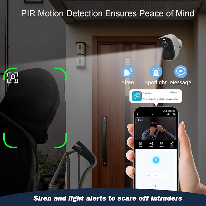 Rraycom 4 Pack 2K Security Cameras Wireless Outdoor, Battery Powered 5GHz/2.4GHz WiFi Cameras for Home Security, AI Motion Detection, Color Night Vision, Siren Alarm, 2-Way Audio, IP65, Cloud/SD,Alexa - Image 6