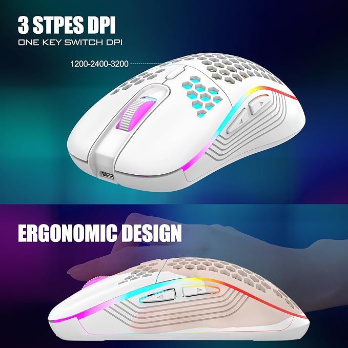 RedThunder 60% Wireless Gaming Keyboard and Mouse Combo, 2500mAh Rechargeable Battery, Ultra-Compact Small RGB Mechanical Feel Keyboard, Lightweight Honeycomb Optical Mouse for Gaming/Business, White - Image 7