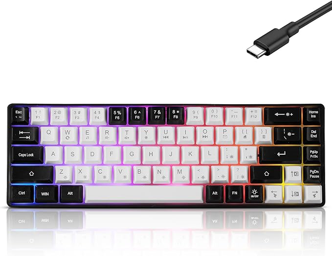 Guiheng Wired Portable 60% Mechanical Gaming Keyboard,RGB LED Backlit Compact 68 Keys Mini Wired Office Keyboard with Red Switch for Windows Laptop PC Mac - White by Guiheng