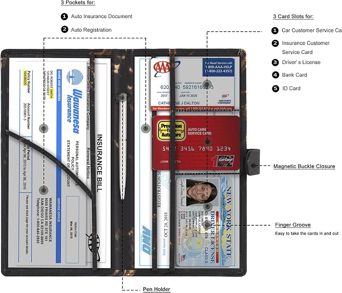 TOURSUIT Car Registration and Insurance Card Holder, Marble Black | Vehicle License Document Organizer, Glove Box Compartment, Interior Car Accessories, For Women Men - Image 2