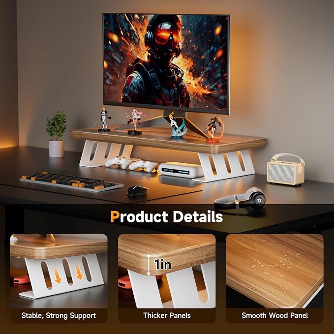 Monitor Stand - 24 Inch Wood Monitor Stand Riser, 220 Pounds Load Capacity Desk Monitor Riser for Laptop/PC/Printer, Desktop Stands Organizer for Home Office - Image 2