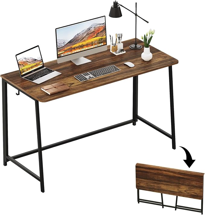 WOHOMO Folding Desk, 47.2" Foldable Computer Table for Small Spaces, Walnut | Easy Assembly and Fold, Sturdy Home office desks for Study Bedroom Dorm Space Saving Writing Work Apartment by WOHOMO