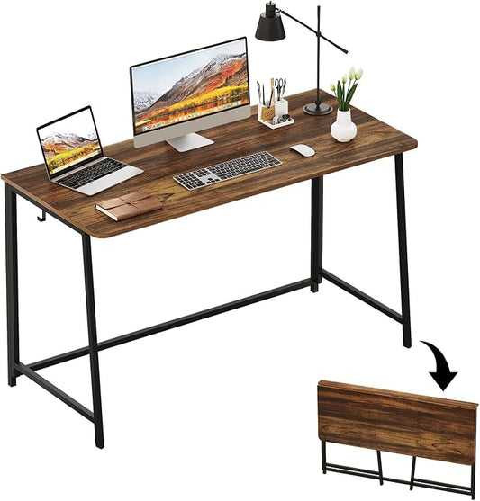WOHOMO Folding Desk, 47.2" Foldable Computer Table for Small Spaces, Walnut | Easy Assembly and Fold, Sturdy Home office desks for Study Bedroom Dorm Space Saving Writing Work Apartment by WOHOMO