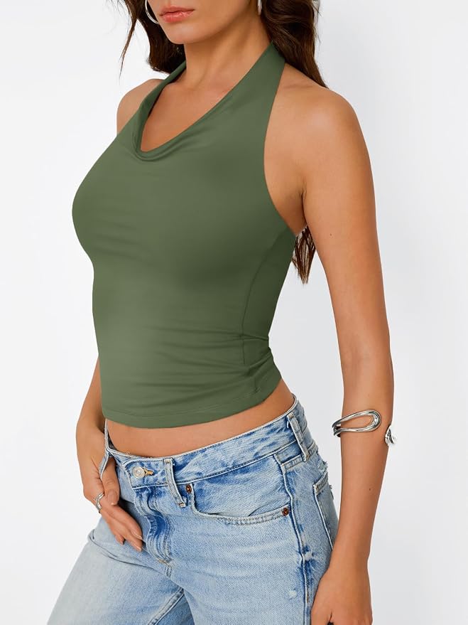 Trendy Queen Halter Tops for Women Going Out Summer Top | Cowl Neck Shirts, Sexy Backless, Fashion Y2K Clothes, Perfect for Party, Club, Vacation, Pair with High-waisted Bottoms - Image 3