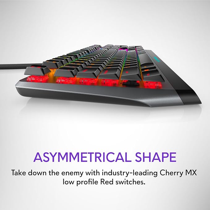 Alienware Low-Profile RGB Gaming Keyboard AW510K, AlienFx Per Key RGB LED Color Backlighting, Media CONTROLS & USB Passthrough, Cherry MX Low Profile Red Switches | USB, Numeric Keypad, Adjustable Height, Media Hot Keys, Dark Side of the Moon, Gaming R... - Image 2