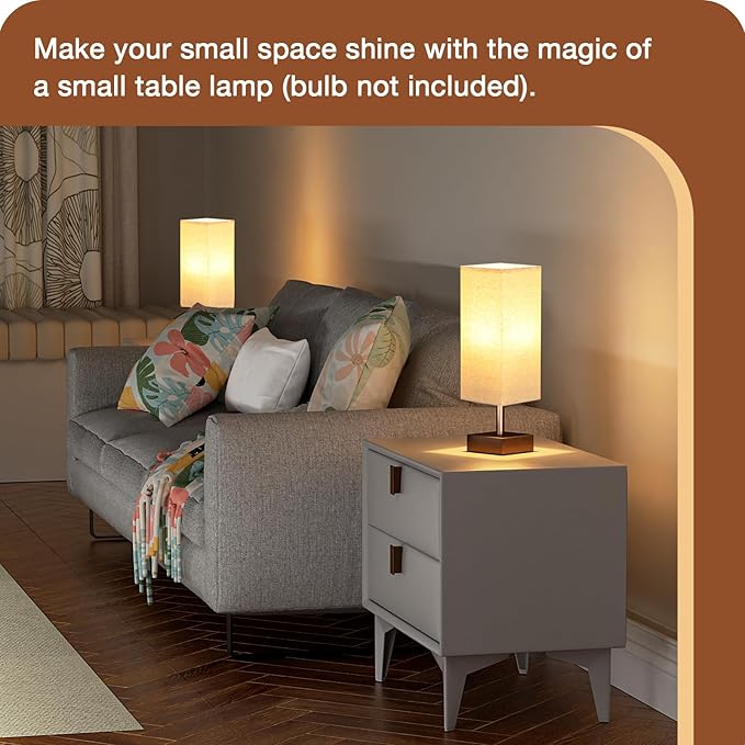 aooshine Browm Small Bedside Lamp for Bedroom - Square Beige Fabric Shade | Inline Rocker Switch, Corded Electric, Bulb Not Included, 12.8" Mini Table Lamp for Nightstand, Desk, Dorm, Office - Image 4