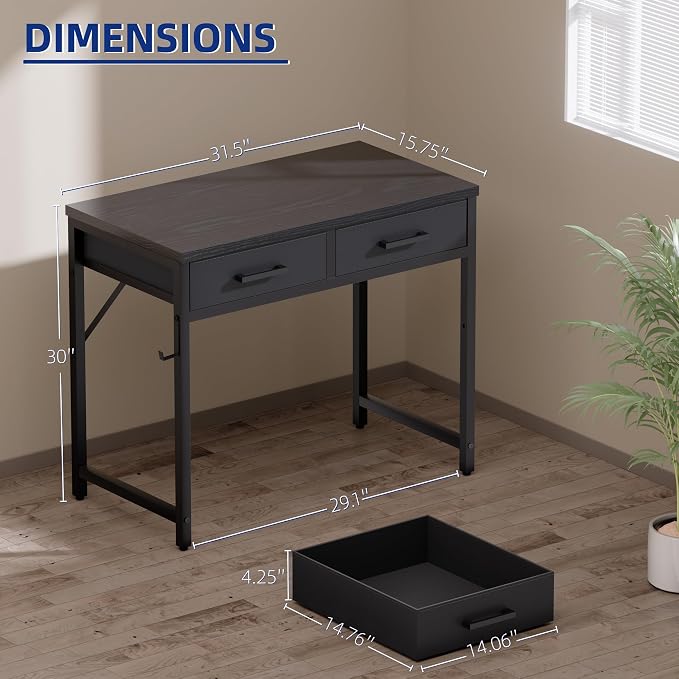 Pamray 32 Inch Small Computer Desk with 2 Drawers for Bedroom Study Writing Home Office Table for Small Spaces Marble - Image 3