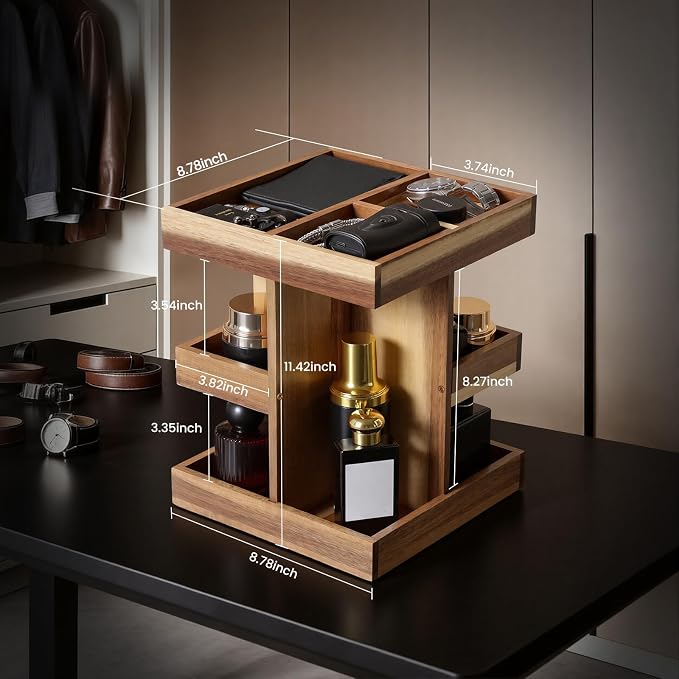 EXIN DECHEN Cologne Organizer for Men,Birthday Gifts for Men,Acacia Wood | Easy Installation,360° Rotating,Boyfriend Husband Dad Gift Ideas,Mens Accessories for Desk,Bathroom Countertop,Vanity,Dresser - Image 2