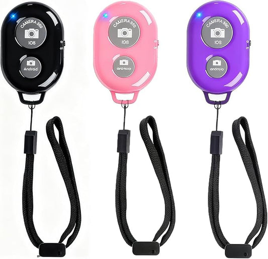 Cellphone Remote Shutter for Smartphones and Tablets, AOQIYUE Wireless Camera Remote Control Compatible with iPhone/Android Cellphone Wrist Strap Included (Black-Pink-Purple) by EszkozTA