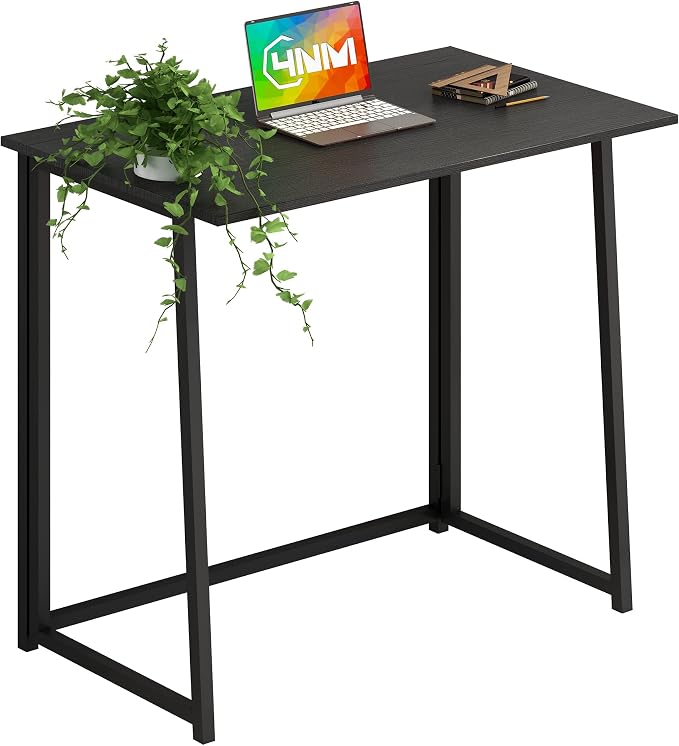 4NM 31.5" Small Folding Desk, Foldable Computer Home Office Desk, Study Writing Table for Small Space Saving Bedroom, Easy Assembly - All Black by 4NM