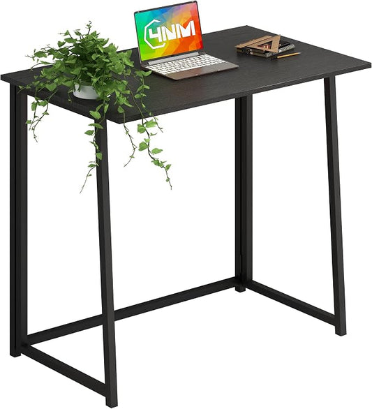 4NM 31.5" Small Folding Desk, Foldable Computer Home Office Desk, Study Writing Table for Small Space Saving Bedroom, Easy Assembly - All Black by 4NM