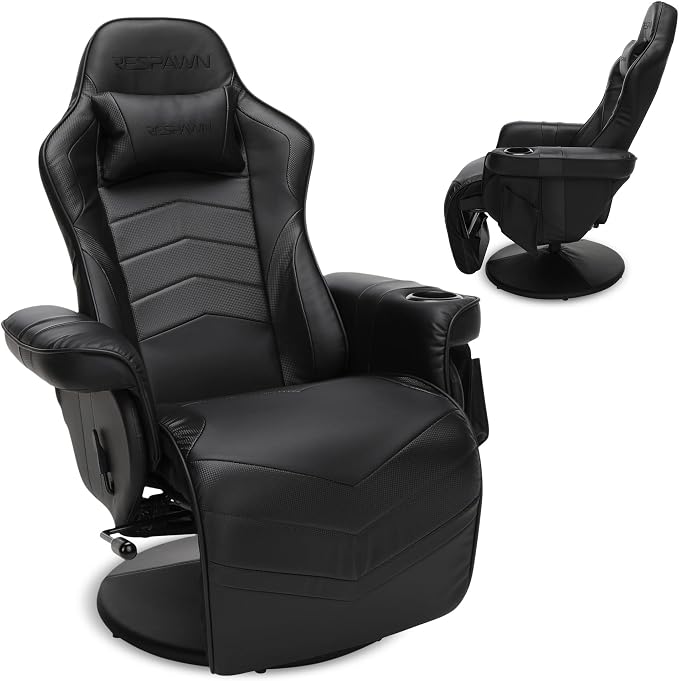 Respawn 900 Gaming Recliner Chair with Footrest, Cup Holder and Swivel | Ergonomic gaming recliner with footrest, cup holder, lumbar support, 135° recline & 360° swivel for console gaming by BrandRESPAWN