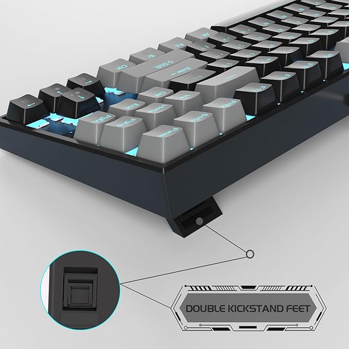 MageGee 75% Mechanical Gaming Keyboard, Red Switch, LED Blue Backlit, 87 Keys Compact TKL Wired Computer Keyboards for Windows Laptop PC Gamer - Black/Grey - Image 4
