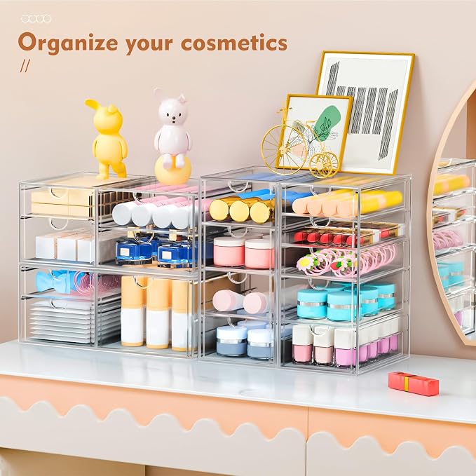 ARSTPEOE 30-Drawer Acrylic Storage & Makeup Organizer for Desk, Bath | Smooth-glide drawers, clear acrylic, stackable , dustproof, wipe-clean, for perler beads, rhinestones, googly eyes, lego bits - Image 4
