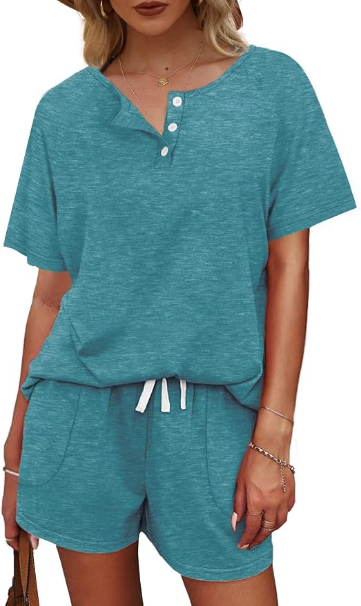 WIHOLL Two Piece Outfits for Women Lounge Sets Button Down Top and Shorts Set Sweatsuits with Pockets - Image 2