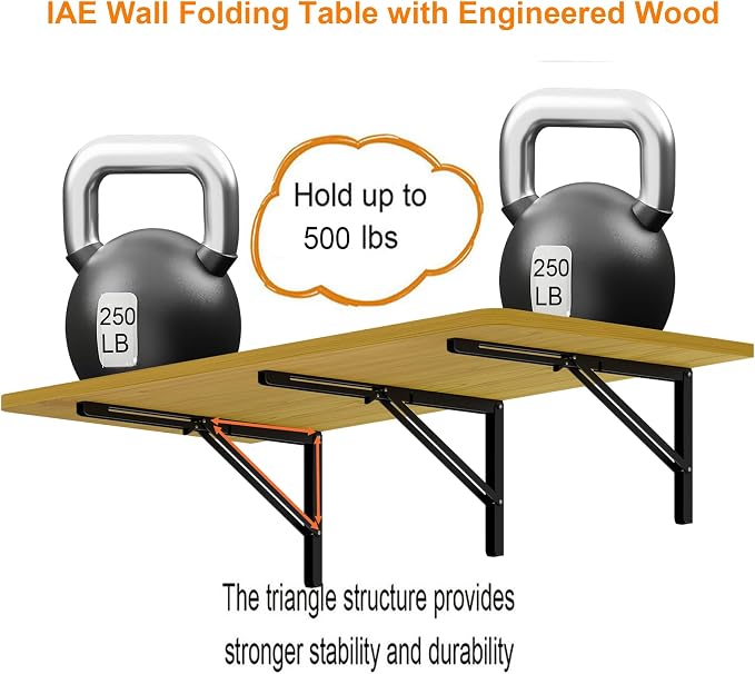IAE 48x22in Floating Fold Desk,Wall-Mounted Folding Computer Table,Natural | Study Table with Shelf Brackets,Foldable Down Shelf with Engineered Wood,Fold Computer Desk for Small Apartment,Holds 508 lb - Image 5