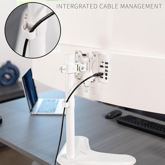 VIVO Single Monitor Desk Stand, Holds Screens up to 32 inch Regular and 38 inch Ultrawide, Freestanding VESA Steel Mount Base, Adjustable Height, Tilt, Swivel, Rotation, White, STAND-V001HW - Image 7