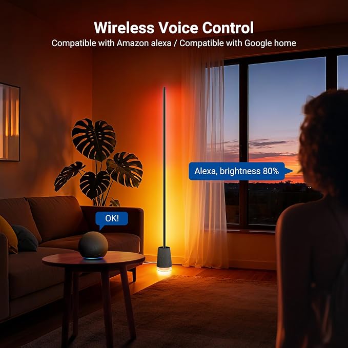 NEEWER NF06 RGB IC CW Smart Floor Lamp, 1500lm LED Standing Corner Light, APP/AI Design/Music Sync, 16 Million Color Ambient Lighting Compatible with Google and Alexa, Living Room Bedroom Home Decor - Image 2
