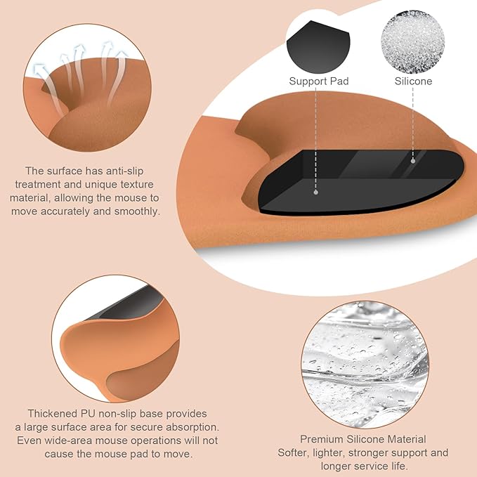 MOSISO Wrist Rest Support for Mouse Pad&Keyboard Set, Cosmic Orange | Circle Curved Ergonomic Mousepad Non-Slip Base Home/Office Pain Relief&Easy Typing Pad with Soft Cloth&Silicone Lining - Image 2
