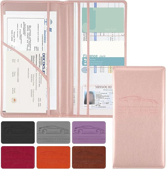 JUSTTOP 1Pack Car Registration and Insurance Holder,Car Document Holder for Cards License with Magnetic Shut,Vehicle Glove Box Car Organizer for Documents, Cards, License(Pink) by JUSTTOP