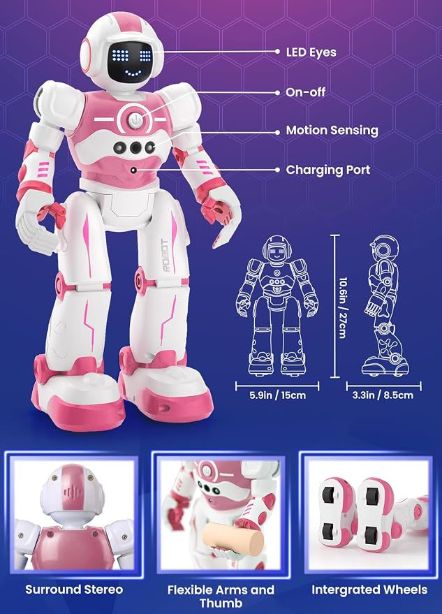 Robot Toys for Kids,Programmable Remote Control Smart Walking Dancing Robot Toy with Gesture & Sensing for Age 4 5 6 7 8 9 10 Year Old Boys Girls for Birthday Present,Pink - Image 2