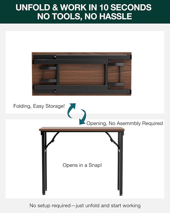Frylr Small Folding Computer Desk – Portable 35.8 Inch Foldable Laptop Table, No-Assembly, Collapsible and Compact for Easy Storage, Lightweight for Small Spaces, Craft and Study Use, Dark Walnut - Image 4