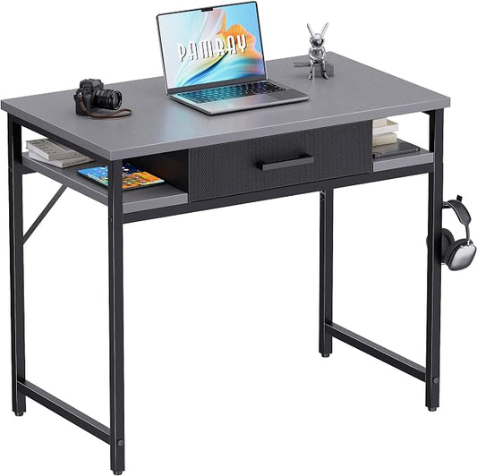 Pamray 32 Inch Small Computer Desk with Drawers for Bedroom Small Spaces | Compact, Sturdy, Easy Assembly, Mini, Suitable for Dorm and Apartment, Study and Writing by PAMRAY