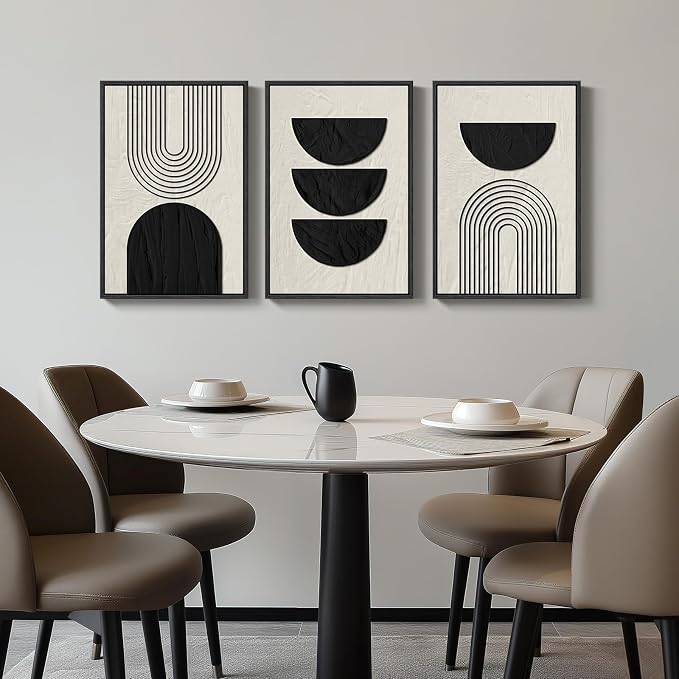 Large Framed Neutral Black and Beige Wall Art, 3 Piece Modern Canvas Prints Paintings Artwork for Walls, Minimalist Boho Geometric Pictures Wall Decor for Living Room Bedroom Home Office 20x30 In - Image 8