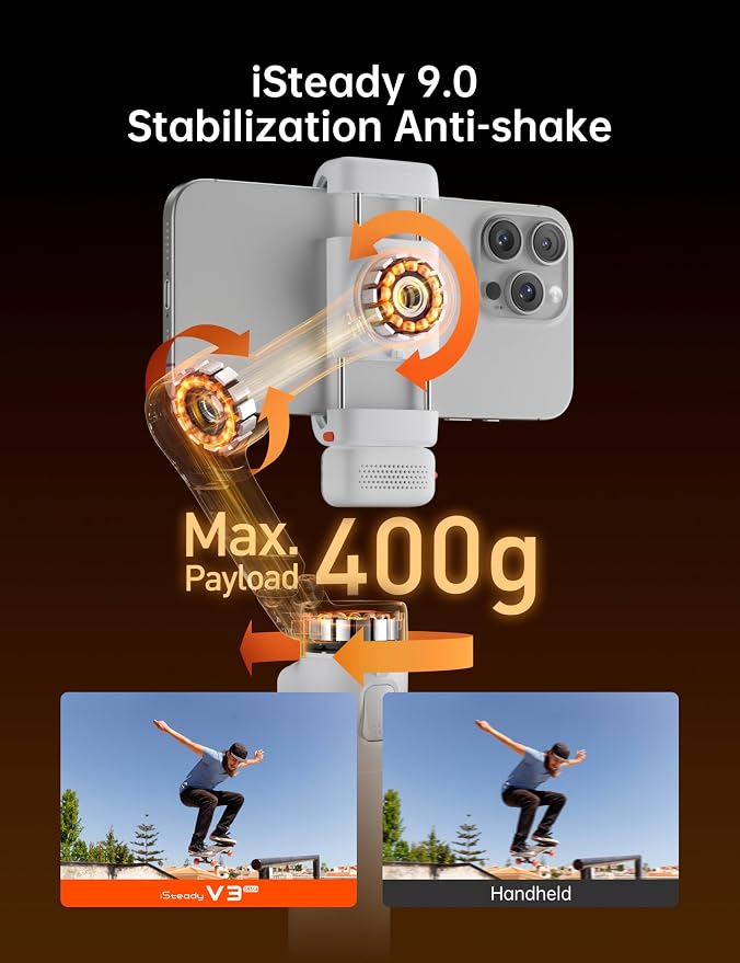 Hohem iSteady V3 Ultra Gimbal Stabilizer for Smartphone, AI Tracking Phone Gimbal, 1.22" Touchscreen Detachable Remote Control, Built-in Extension Rod & Tripod, 360° Infinite Pan, Vlog Filming, White - Image 5