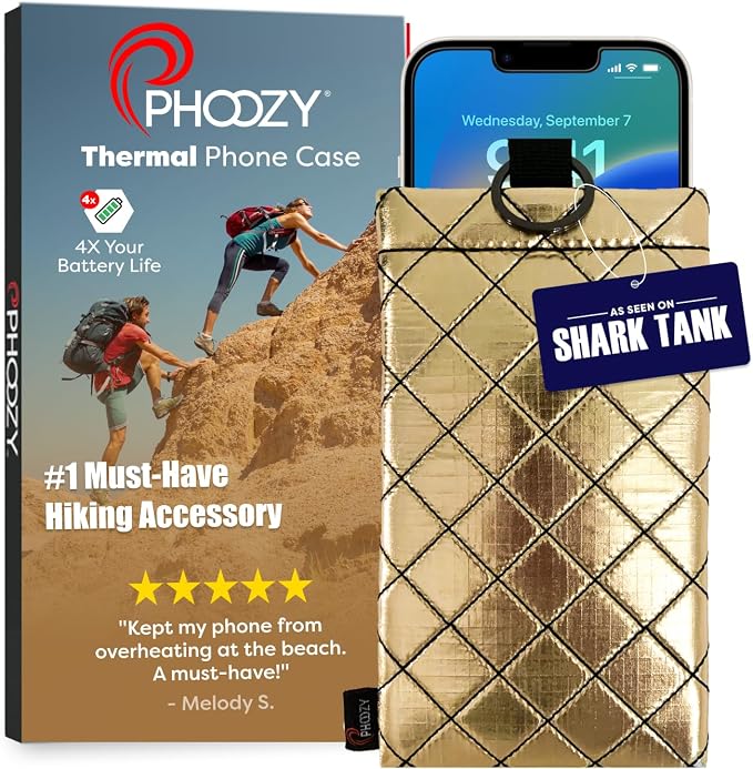 PHOOZY Apollo II Thermal Phone Case with NASA-Derived Technology - Extends Battery Life 4X in Hot or Cold Weather - Military Grade 8-Foot Drop Protection Insulated Pouch - Large Gold by PHOOZY