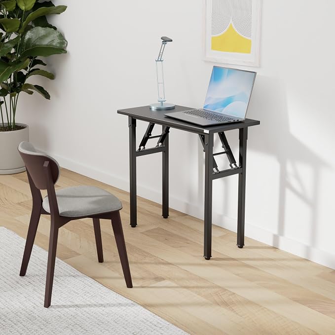 Need Folding Desk - 31 1/2" No Assembly Foldable Small Computer Table,Sturdy and Heavy Duty Writing Desk for Small Spaces, Black&Black Frame | Black Frame Writing Gaming Work Table/Sturdy Foldable Study Table for Small Space/Dormitory, No Assembly Requ... - Image 2