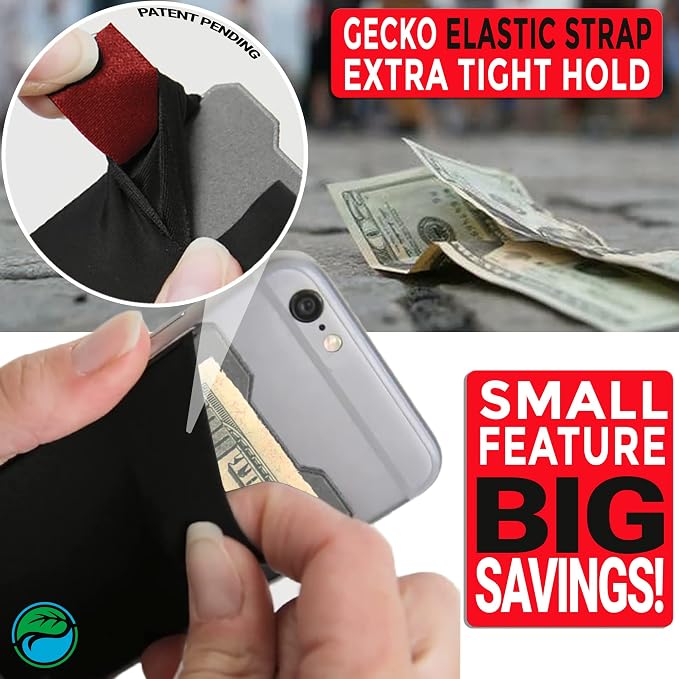 Phone Wallet - Adhesive Card Holder - Cell Phone Pouch - Stick on Lycra Pocket by Gecko - Carry Credit Cards and Cash - Image 8