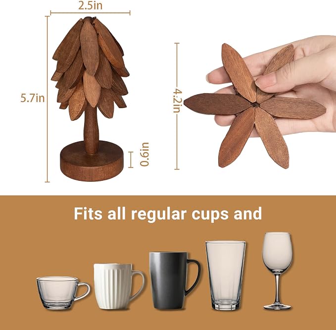 Yuoyar Wooden Tree-Shaped Coasters Set for Coffee Table, Kitchen - Image 6