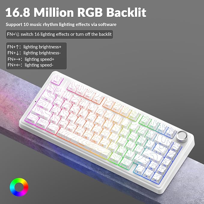 AULA F75 Pro Wireless Mechanical Keyboard with Knob,75% Hot Swappable Custom Gaming Keyboards,RGB Backlit,Pre-lubed Switches,Side Printed PBT Keycaps Creamy Sounding Computer Keyboard, Line White - Image 6