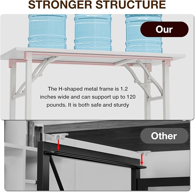 TEMI Long Computer Desk Folding Table - No Assembly, Compact 55.1" Foldable Desk with Power Outlets & USB Charging Port, Portable Lagre Office Desk, Ideal Large Study Table for Narrow Spaces,White Ash - Image 7