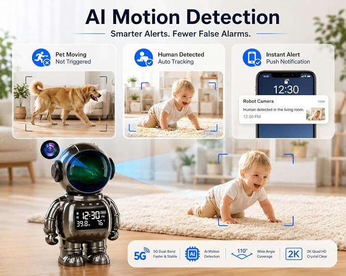 DYPCO Indoor Security Clock Camera with Temperature and Humidity Monitoring, Smart Clock Camera with Alarm Function, Real-Time Alerts for Home Safety - Image 7