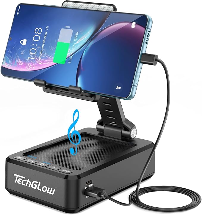 TechGlow Foldable Cellphone Stand with Bluetooth Speaker and Charging Function Birthday Gifts for Men Women Mother Father Boy Girl Teens Cool Tech Gadgets by TechGlow