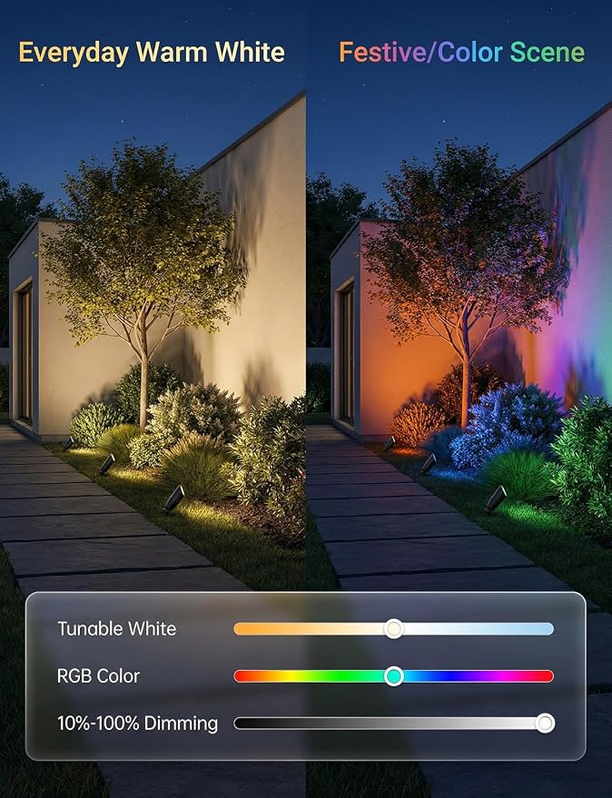Smart RGBCW Outdoor Color Changing Spotlight, 12v Low Voltage Landscape Lighting for Yard, App & Remote Control, Replaceable Bulb, IP65 Waterproof, Transformer and Wire Not Included, 1 Pack - Image 4