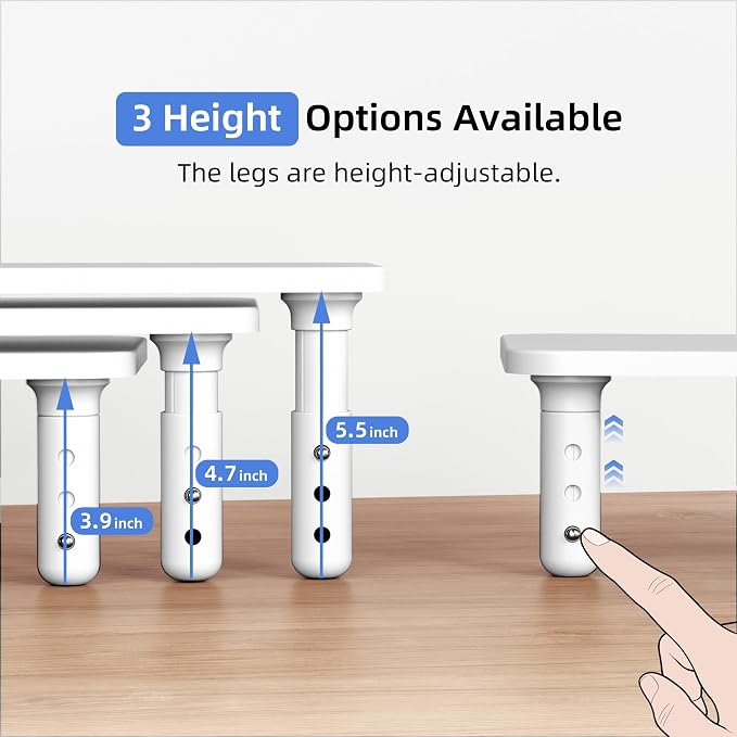 Dual Monitor Stand For Desk,Adjustable Height Long Wood Computer Riser | For Computer,Notebooks,Laptop,Printer,TV,Decoration for Office & Home ,White - Image 4