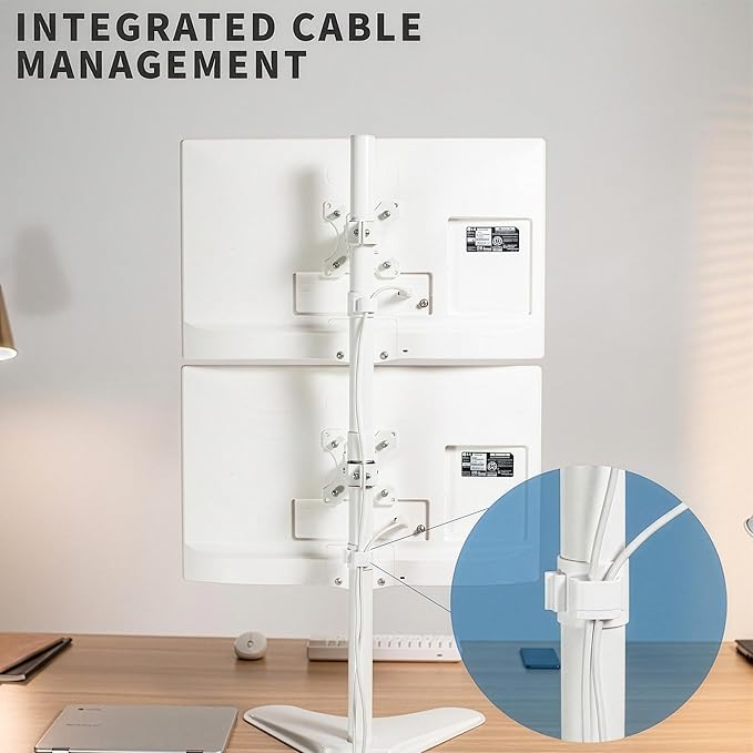 VIVO Dual Monitor Desk Stand Free-Standing LCD Mount, Holds in Stacked Vertical Position 2 Ultrawide Screens up to 34 inches, White, STAND-V002LW - Image 5