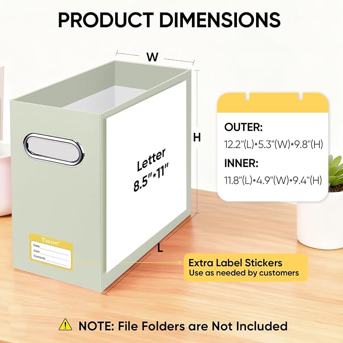 BALEINE File Organizer Box, Cardboard File Folder Organizer with Handle for Letter Size, Portable Collapsible Hanging Filing Box for Home Office Document Storage (2 Pack, Beige) - Image 3