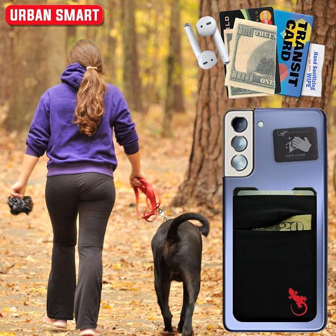 Gecko Travel Tech Double Pocket - Adhesive Card Holder - Cell Phone Pouch - Stick on Spandex Pocket - Carry Credit Cards and Cash (Logo - RED) - Image 6