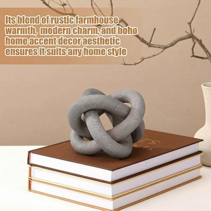Yalikop 3 Link Wood Knot Decor Rustic Home Décor Accents Hand Carved Coffee Table Decoration, Boho Chain Link Decoration, Modern Shelf, Rustic Objects for Home Living Room Bedroom(Gray) - Image 4