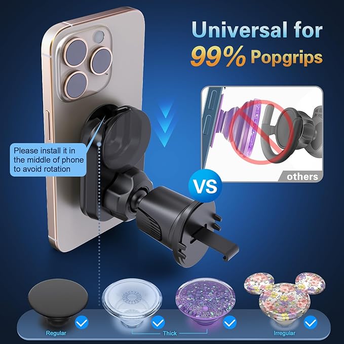 pop-tech Car Vent Phone Mount for Thick Socket Grip, Air Vent Clip Phone Holder Compatible with Magsafe Wallet Black & iPhone Samsung Card Holder, Cellphone Stand with Sticky Adhesive - Image 3