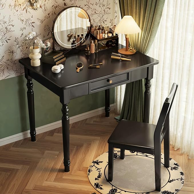 Solid Wooden Desk with Drawers, Small Writing Desk with Drawers for Computer, PC Desk for Work, Study or Gaming, Easy to Assemble (Black, 31.5IN) - Image 3