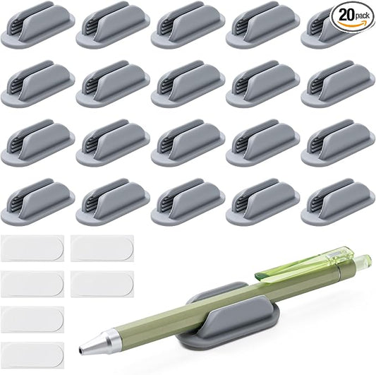 20 Pack Adhesive Pencil Holders for Desk,Silicone Flexible Pen Holder for Wall, Office, School,Home,Classroom Must Haves,Teacher Supplies Accessories,Desk Organizer,Art Supply,Small Gift(20, Gray) by UEHSNI